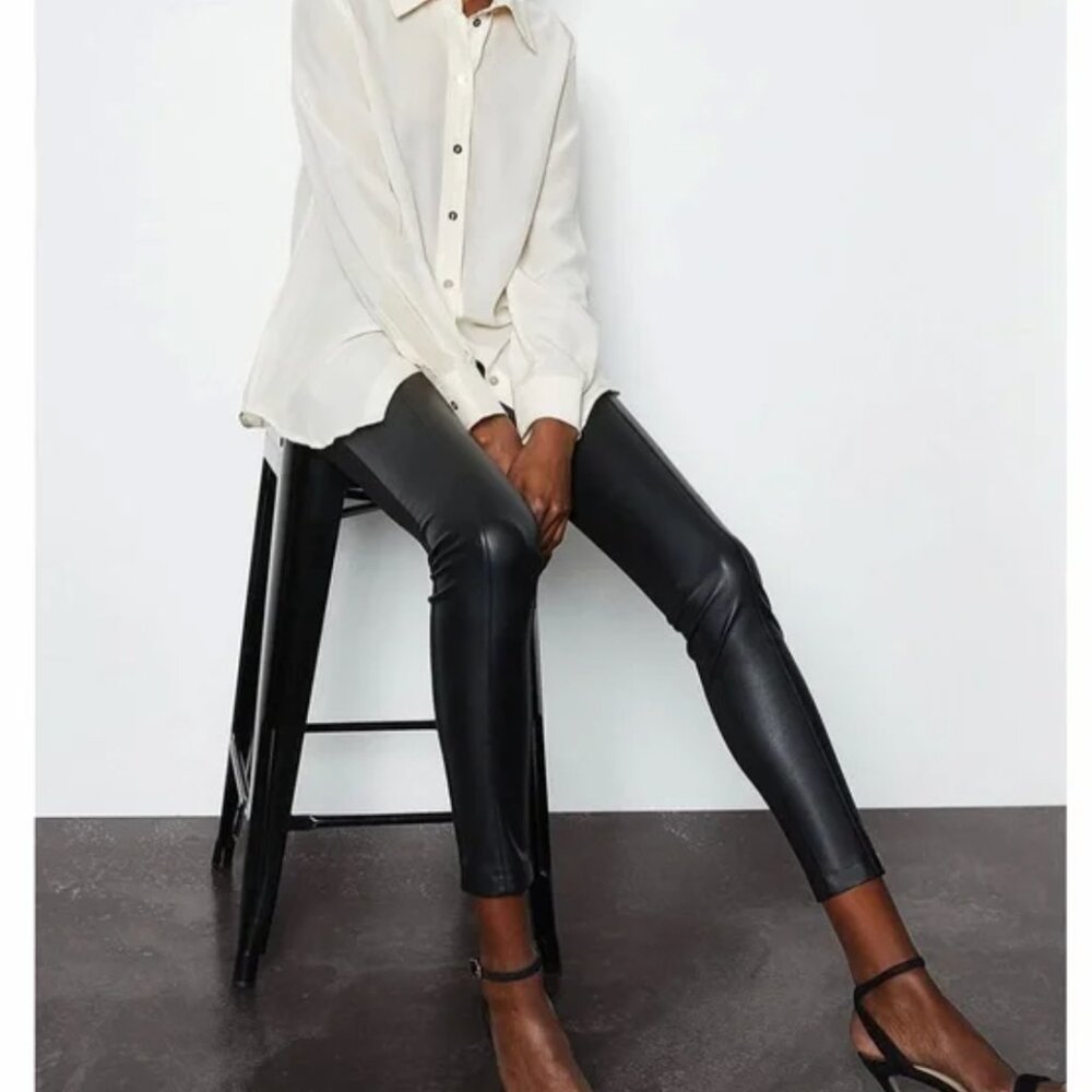 KAREN MILLEN Black Faux Leather Leggings Vegan